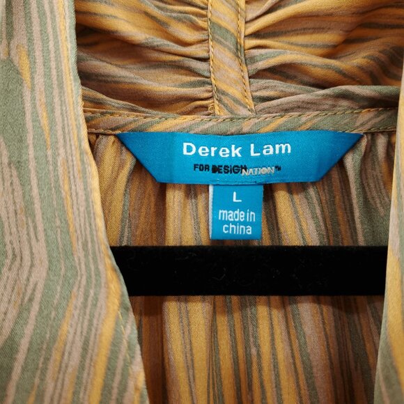 Derek Lam for DesigNation Bubble-Hem Surplice Satin Mini Dress L Woodgrain - Picture 5 of 14